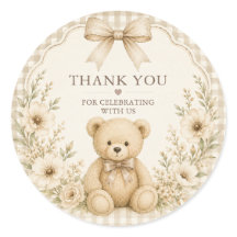 Neutrale teddybeer babyshower ronde sticker