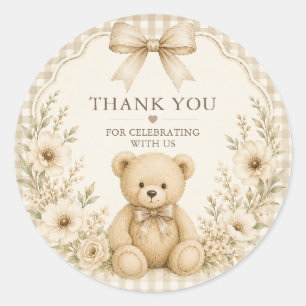 Neutrale teddybeer babyshower ronde sticker