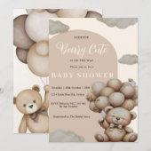 Neutrale Teddybeer Babyshower Uitnodiging (Voorkant / Achterkant)