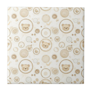 Neutrale teddybeer cirkelpatroon beige baby (1) tegeltje