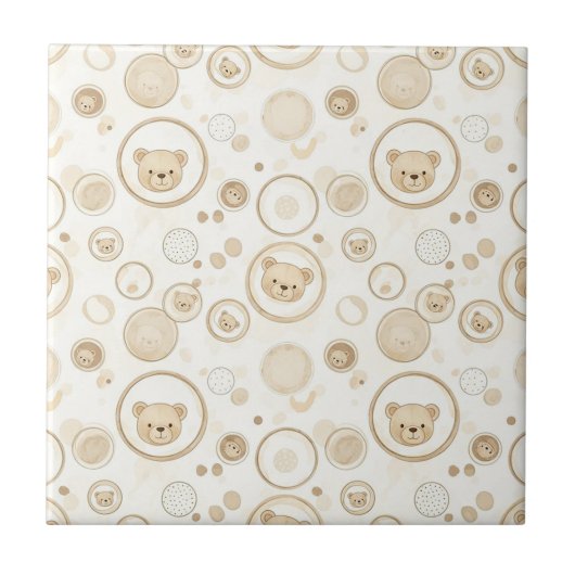 Neutrale teddybeer cirkelpatroon beige baby (1) tegeltje (Voorkant)