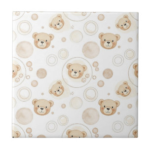 Neutrale teddybeer cirkelpatroon beige baby (2) tegeltje