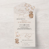 Neutrale Teddybeer Hete Luchtballon 1e Verjaardag All In One Uitnodiging (Binnen)