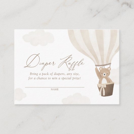 Neutrale teddybeer hete luchtballon luier rafel informatiekaartje (Voorkant)