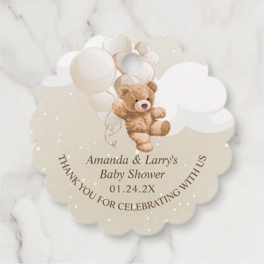 Neutrale Teddybeer met ballonnen Bedankjes Labels (Achterkant)