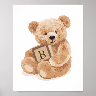  neutrale teddybeer met blokje poster