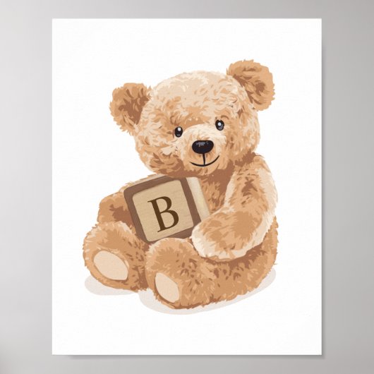  neutrale teddybeer met blokje poster (Voorkant)