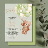 Neutrale teddybeer Oh Baby Groene Ballon Baby Kaart