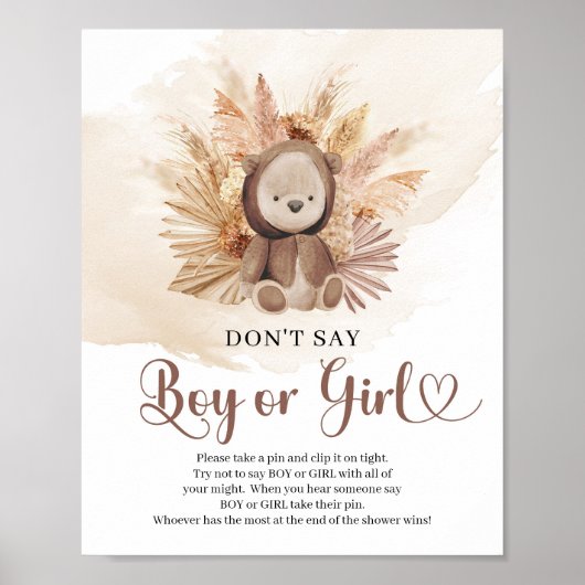 Neutrale teddybeer pampa's Don't Say BOY of GIRL Poster (Voorkant)