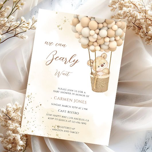 Neutrale Teddydbeer Baby Shower Kaart