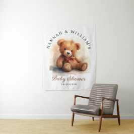 Neutrale Teddyshow Baby Shower Achtergrond Wandkleed