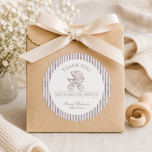 Neutrale Toile de Jouy Baby Shower Bedankt  Ronde Sticker
