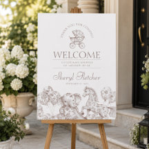 Neutrale Toile de Jouy Baby Shower Welkom Bord