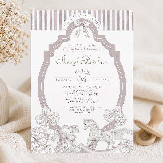 Neutrale Toile de Jouy babyshower uitnodiging