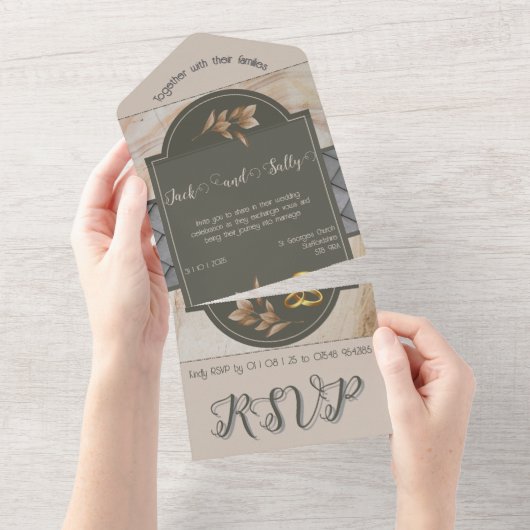 Neutrale Tonen Bloemen Alles In Een Trouwuitnodigi All In One Uitnodiging (Afscheurbaar)