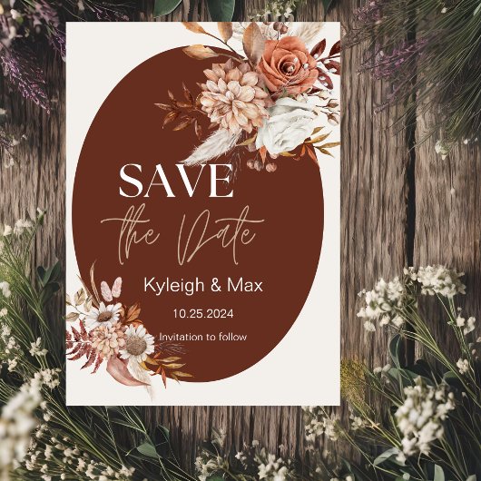 Neutrale Toon Bloemachtige Boho Save the Date Uitn Kaart