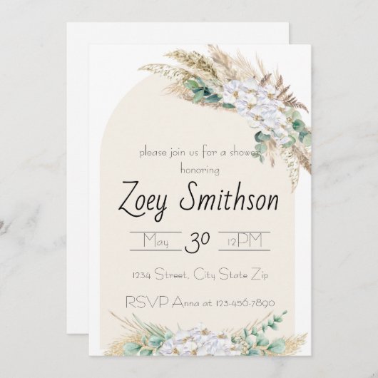 Neutrale Toon Boho Douche Uitnodiging (Voorkant / Achterkant)
