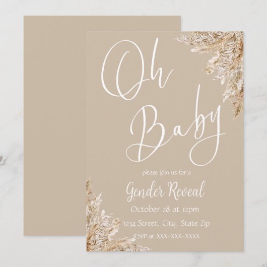 Neutrale Toon Boho Pampas Geslacht Onthullen Kaart (Voorkant / Achterkant)