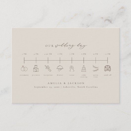 Neutrale Toon bruiloft tijdlijn Orde of Evenemente Informatiekaartje (Voorkant)