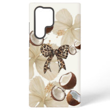 Neutrale Tropische Hibiscus & Kokosnoot Hoesje wit