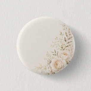 Neutrale trouwkaart met verfijnde bloemen ronde button 3,2 cm