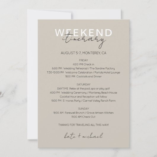 Neutrale trouwweekend routekaart kaart (Voorkant)