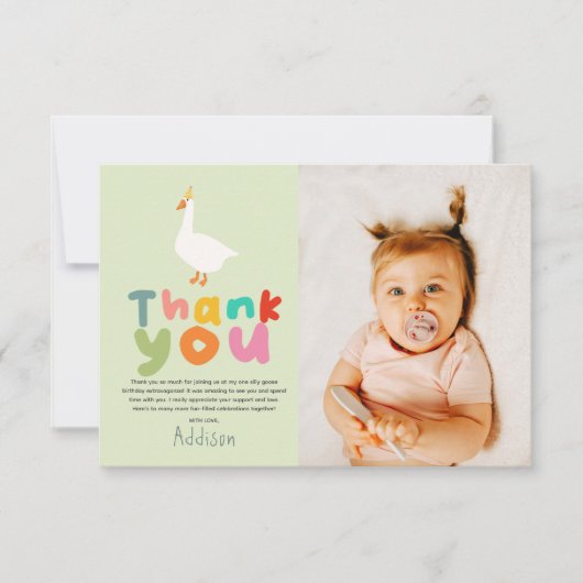 Neutrale Twee Domme Gans 2e Verjaardagsfoto Bedankkaart (Voorkant)