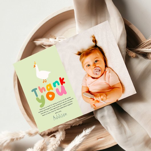 Neutrale tweede verjaardagsfoto van Two Silly Goos Bedankkaart