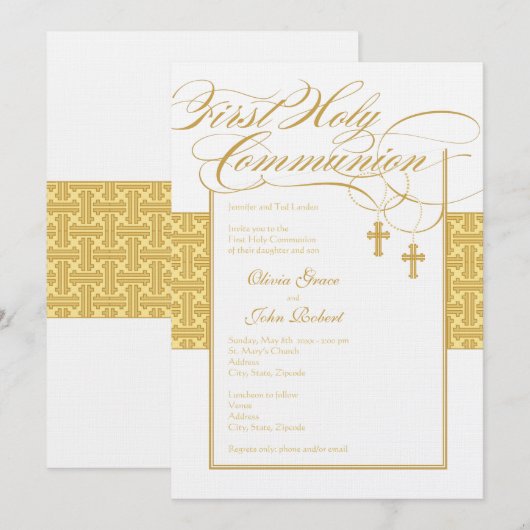 Neutrale tweeling eerste communie uitnodiging (Voorkant / Achterkant)