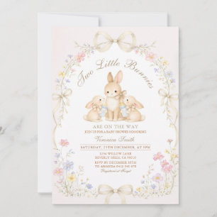 Neutrale Tweeling Konijn Wilde Bloem Baby Shower Kaart