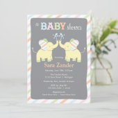 Neutrale Twin Elephants | Uitnodiging tot Baby sh (Staand voorkant)