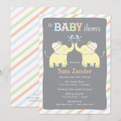 Neutrale Twin Elephants | Uitnodiging tot Baby sh (Voorkant / Achterkant)