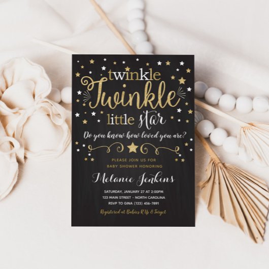 Neutrale Twinkle Little Star Baby shower Invitatio Kaart