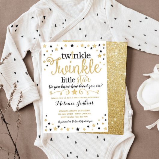 Neutrale Twinkle Little Star Baby shower Invitatio Kaart