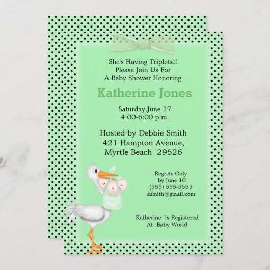 Neutrale uitnodiging tot Baby shower (Stork) (Voorkant / Achterkant)