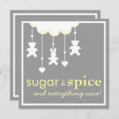 Neutrale uitnodiging voor Baby shower op suiker en (Voorkant / Achterkant)