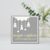 Neutrale uitnodiging voor Baby shower op suiker en (Staand voorkant)