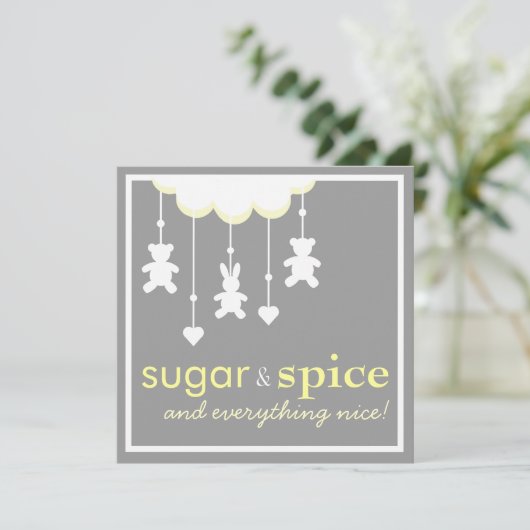 Neutrale uitnodiging voor Baby shower op suiker en (Staand voorkant)