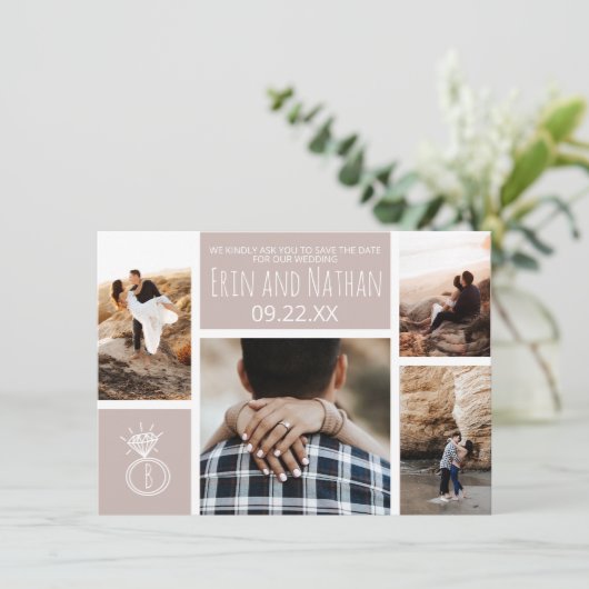 Neutrale Verloving Ring Photo Save the Date Kaart (Staand voorkant)