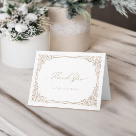 Neutrale vintage lijst elegante script bedankkaart