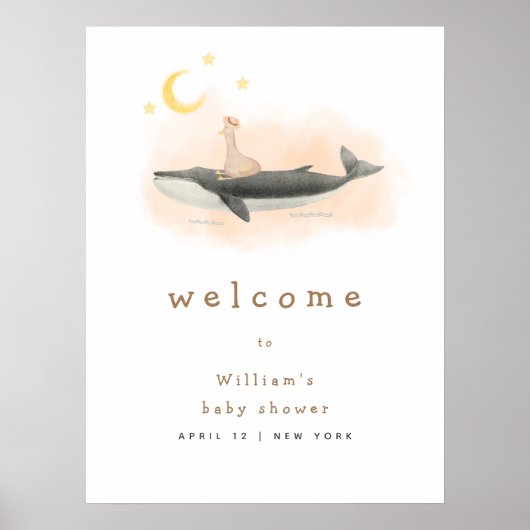 Neutrale vintage walvis & eend babyshower welkom poster (Voorkant)