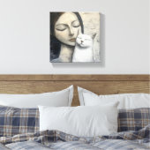 Neutrale vrouw en kat canvas afdruk (Insitu (Slaapkamer))