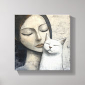 Neutrale vrouw en kat canvas afdruk (Voorkant)