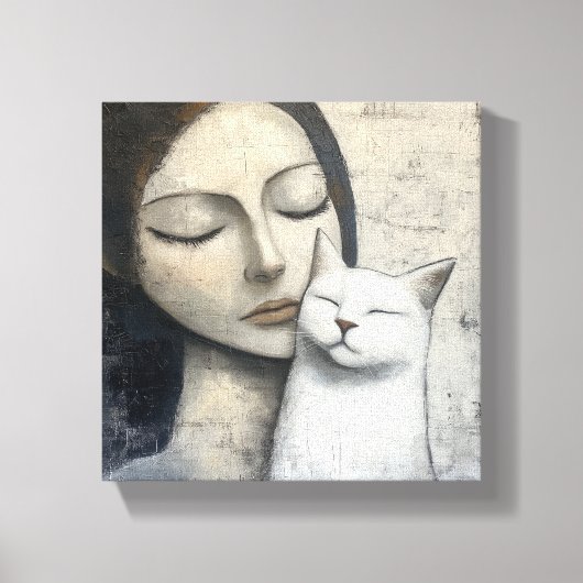 Neutrale vrouw en kat canvas afdruk (Voorkant)