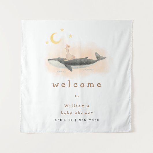Neutrale walvis- en eend-babyborrel welkom  wandkleed (Voorkant)