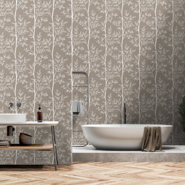 Neutrale warme taupe bloemstreeppatroon behang