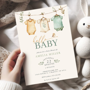 Neutrale waterverf babywaslijn babyshower kaart