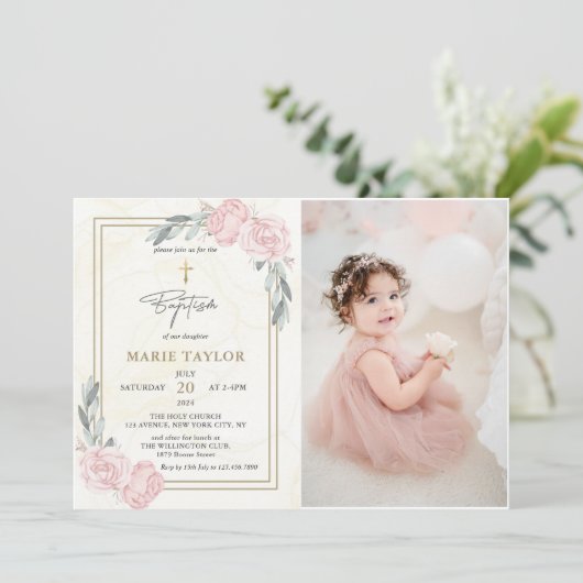 Neutrale Waterverf Bloemdoop Foto Kaart (Staand voorkant)