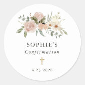 Neutrale Waterverf bloemen | Confirmation!REMOVE! Ronde Sticker (Voorkant)