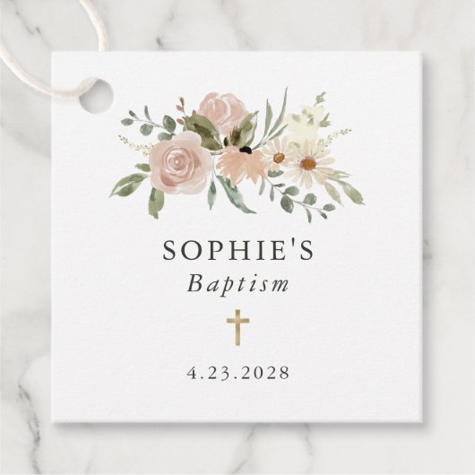 Neutrale Waterverf bloemen | doop Bedankjes Labels (Voorkant)